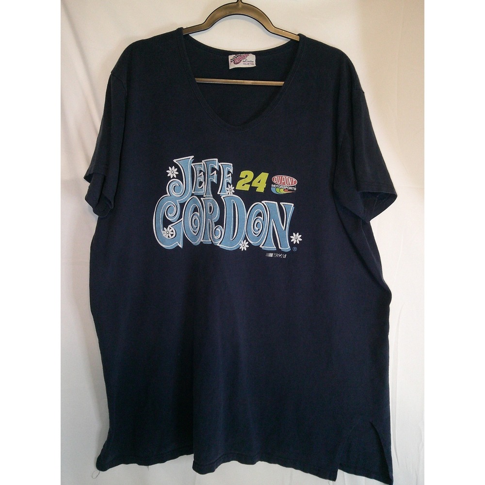 Rare Vintage Ladies Winners Circle‎ Jeff Gordon 24 NASCAR V Neck T Shirt Blue